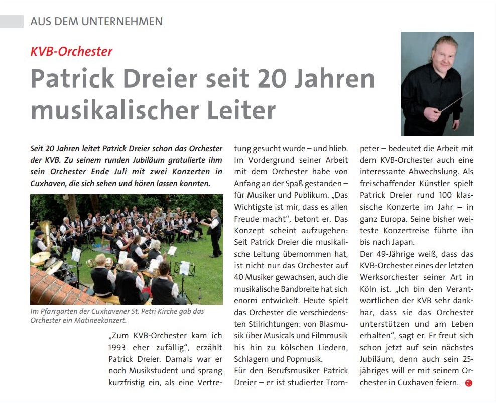 Patrick Dreier 20 Jahre Leiter KVB-Orchester